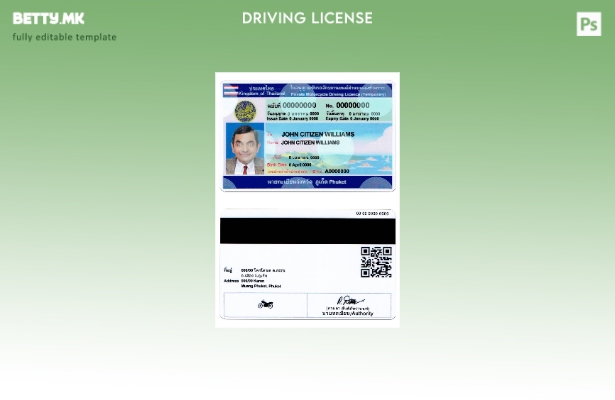 Шаблон за возачка дозвола од Тајланд во модерен стил